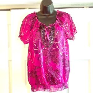 Beautiful APT 9. Fuchsia beaded blouse